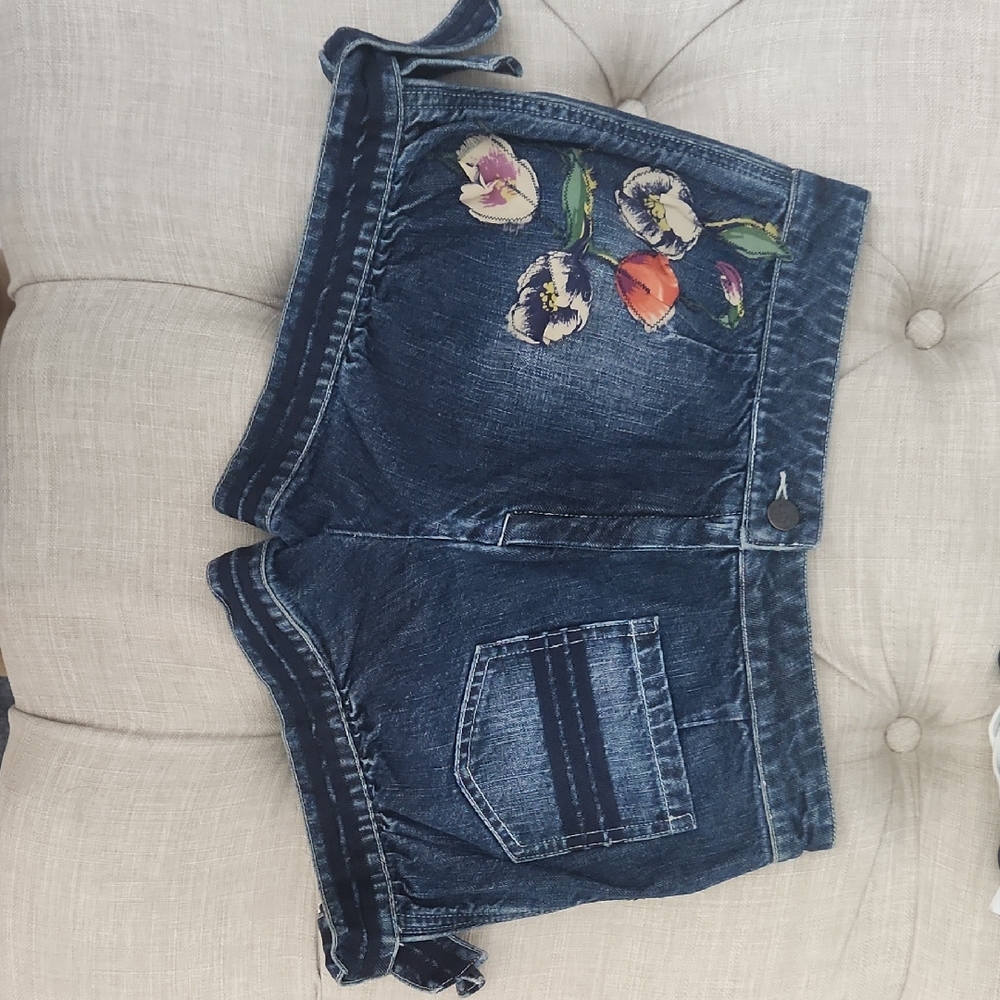 Jill Stuart Dark Blue Floral Jean Shorts